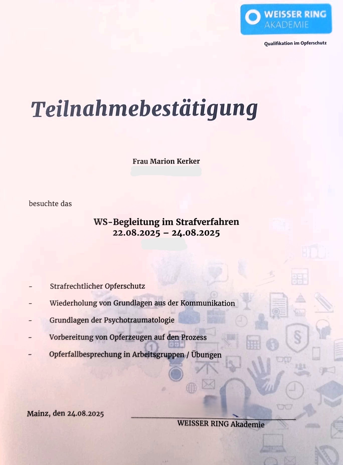 Übersicht der Inahlte des Seminars
